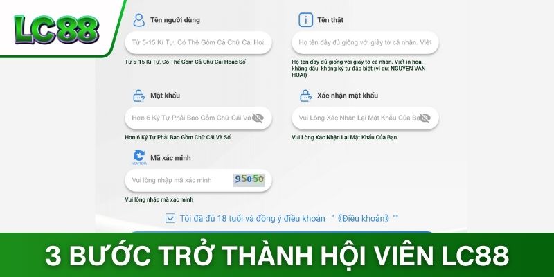 3 bước đơn giản trở thành hội viên LC88