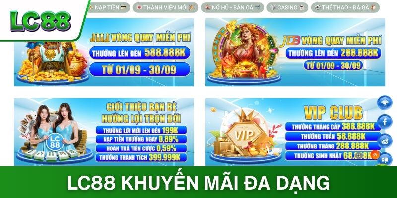 LC88 cung cấp danh mục khuyến mãi đa dạng hấp dẫn
